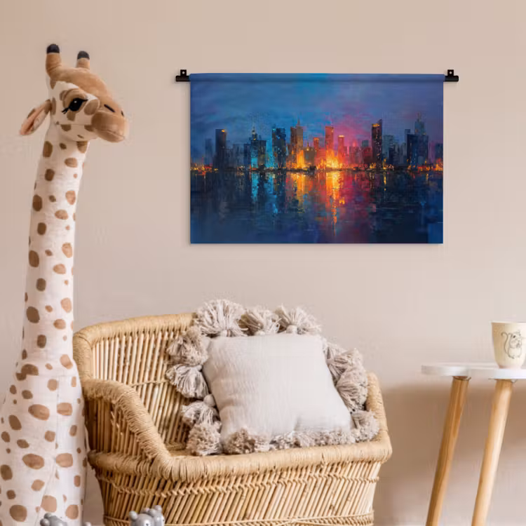 Skyline - Penseelstreken - Donkerblauw - Lichtgevend Wandkleed katoen klein -wsfeer5_kind