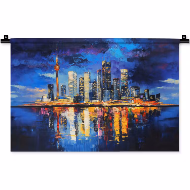Skyline Toronto - Modern - Stadslicht - Blauw Wandkleed katoen klein -zz3d