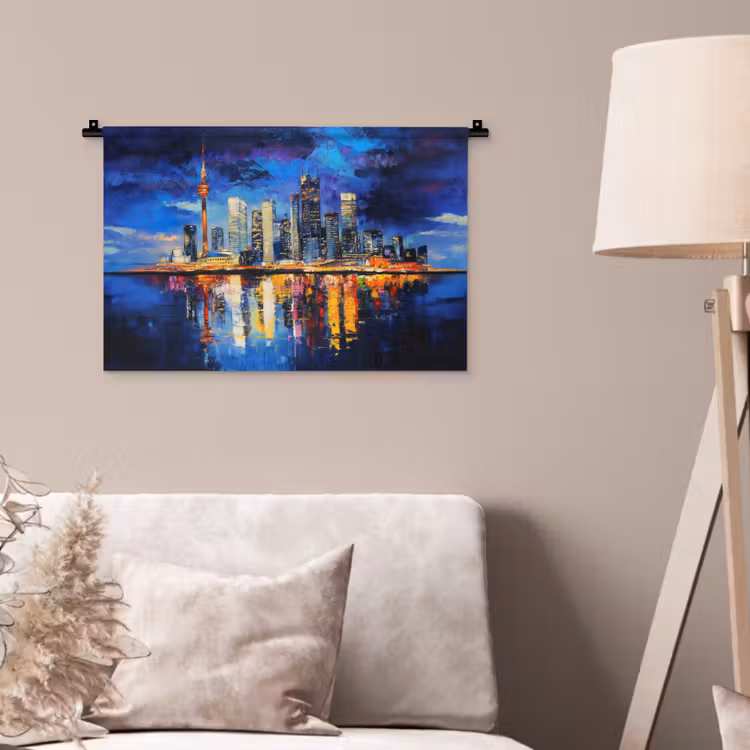 Skyline Toronto - Modern - Stadslicht - Blauw Wandkleed katoen klein -sfeer4