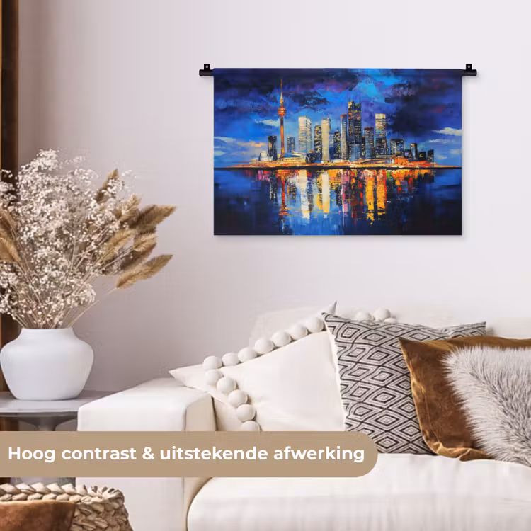 Skyline Toronto - Modern - Stadslicht - Blauw Wandkleed katoen klein -sfeer1