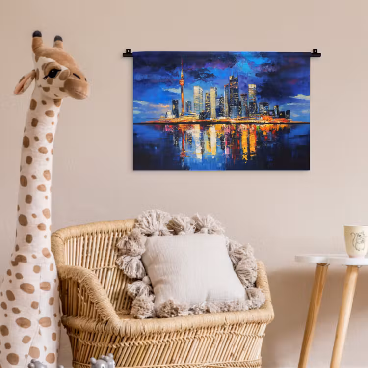 Skyline Toronto - Modern - Stadslicht - Blauw Wandkleed katoen klein -wsfeer5_kind