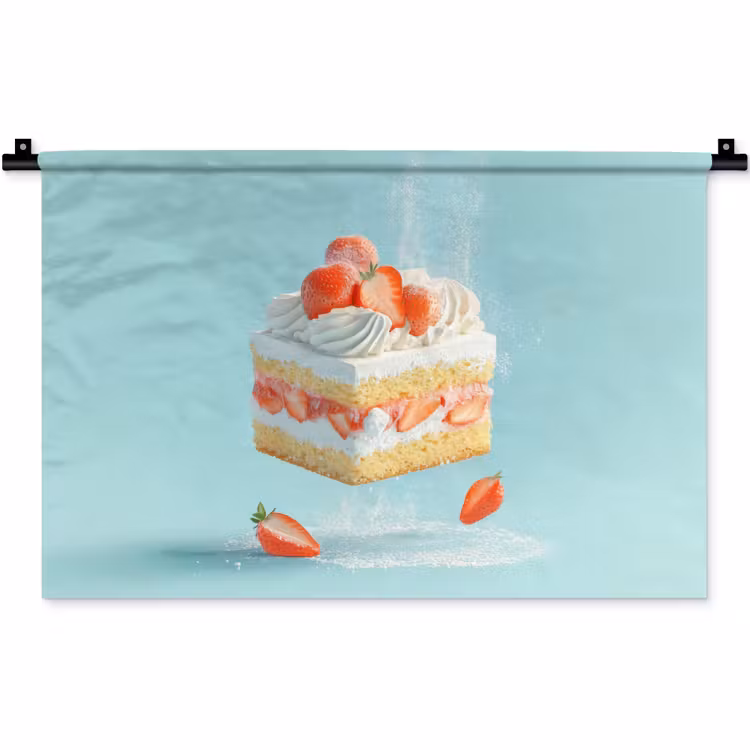Slagroom - Taart - Blauw - Eten Wandkleed katoen klein -zz3d