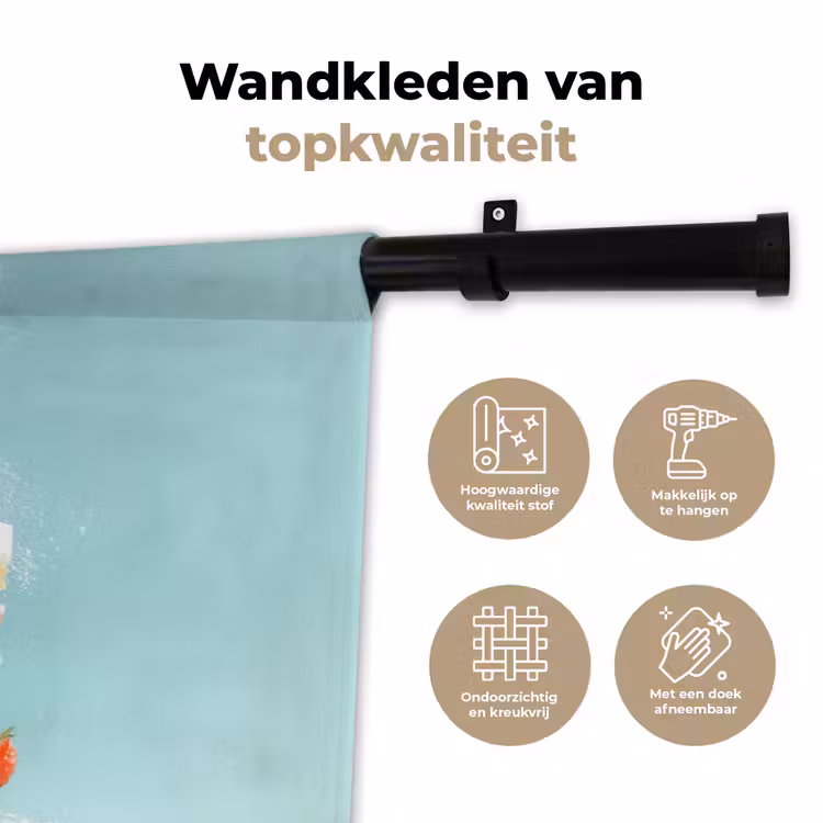 Slagroom - Taart - Blauw - Eten Wandkleed katoen klein -sfeer2