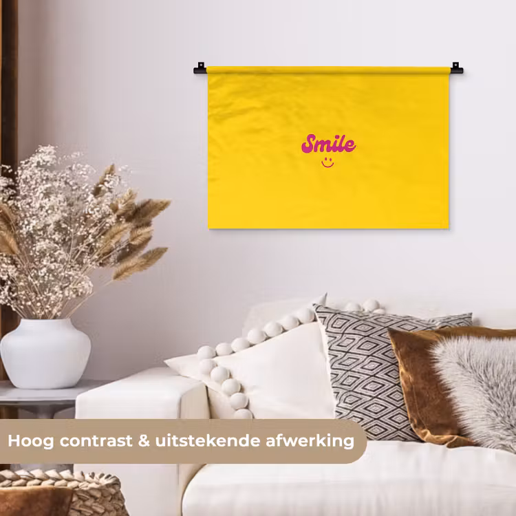 Smile - Geel - Roze Wandkleed katoen klein -sfeer1