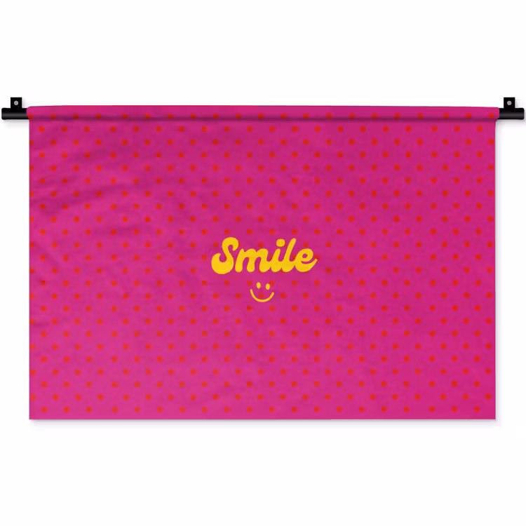 Smile - Stippen - Geel - Smiley - Roze Wandkleed katoen klein -zz3d