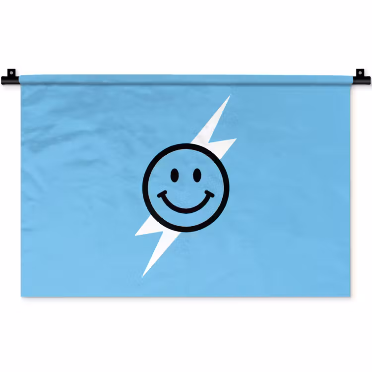 Smiley - Blauw - Bliksem Wandkleed katoen klein -zz3d
