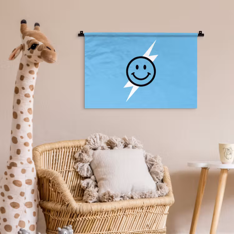 Smiley - Blauw - Bliksem Wandkleed katoen klein -wsfeer5_kind