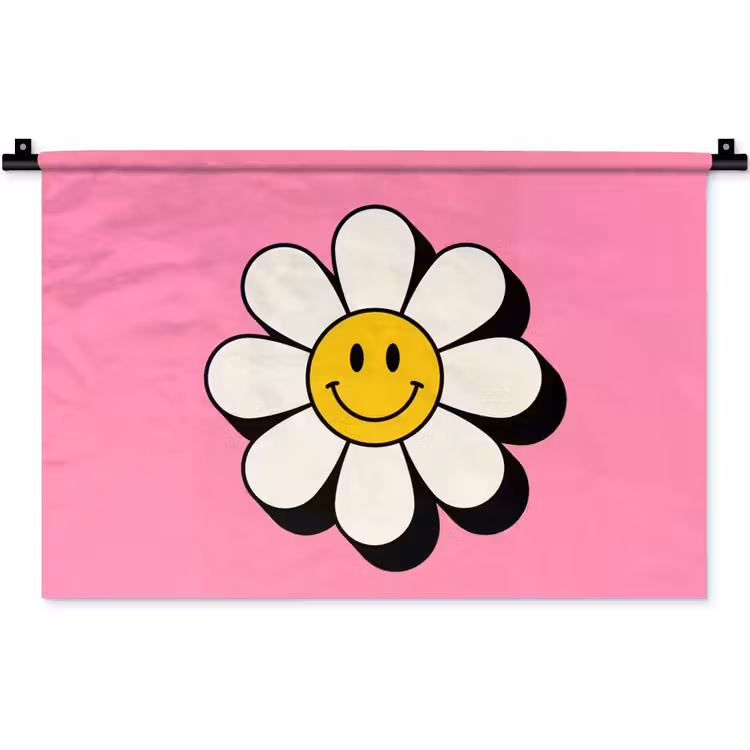 Smiley - Bloem - Roze Wandkleed katoen klein -zz3d