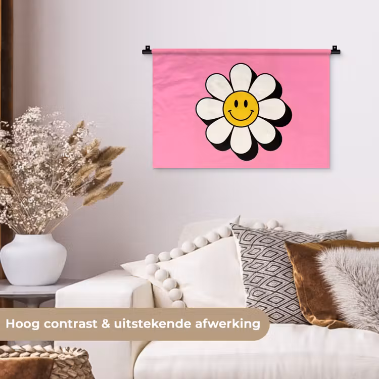 Smiley - Bloem - Roze Wandkleed katoen klein -sfeer1