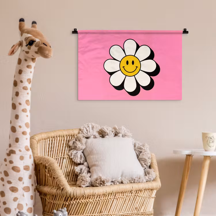 Smiley - Bloem - Roze Wandkleed katoen klein -wsfeer5_kind