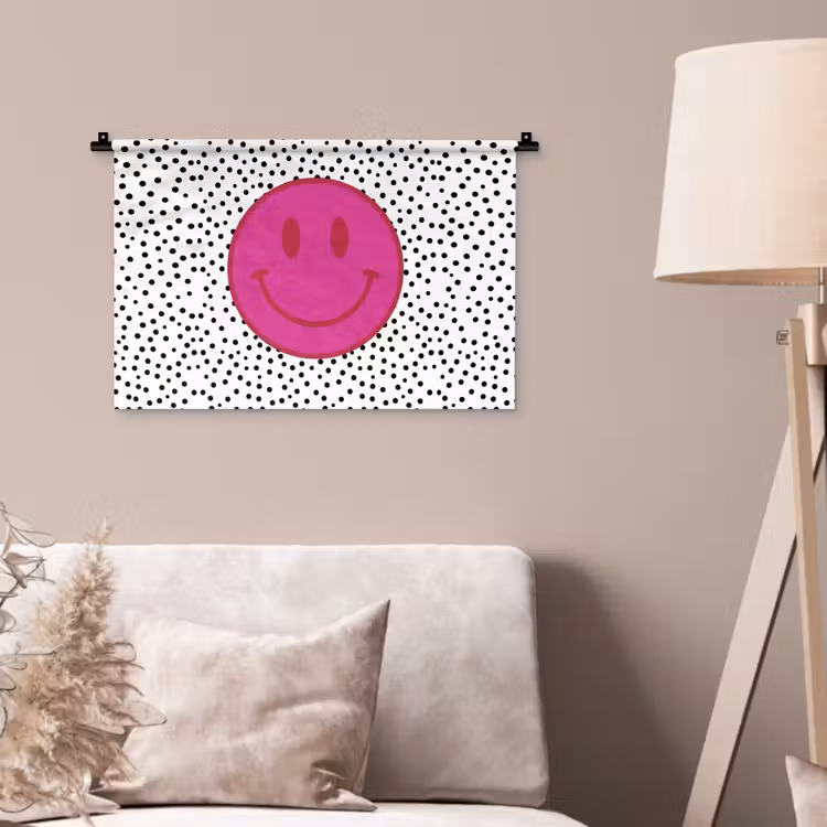 Smiley - Roze - Stippen Wandkleed katoen klein -sfeer4