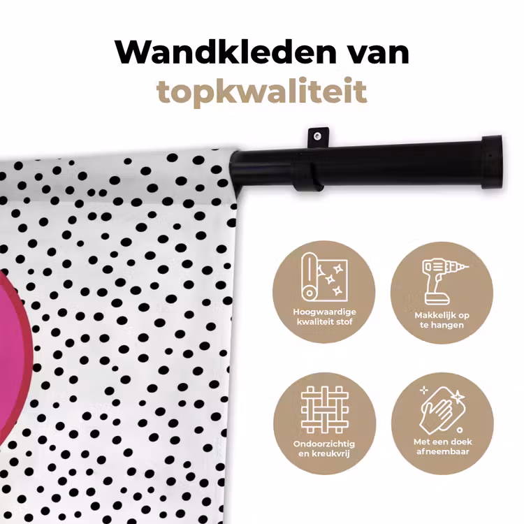 Smiley - Roze - Stippen Wandkleed katoen klein -sfeer2