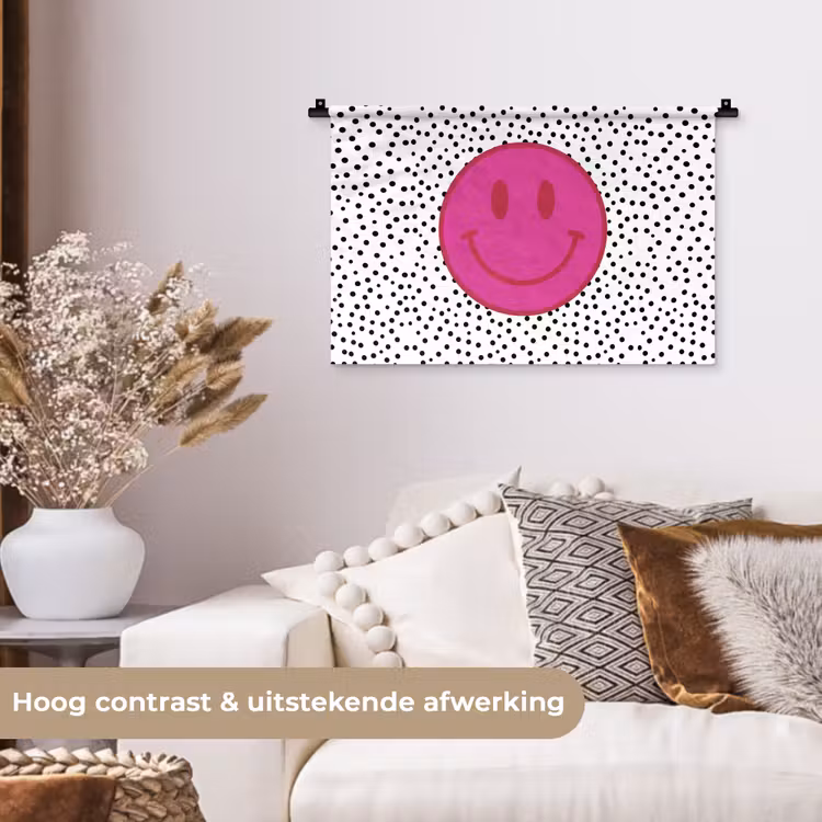 Smiley - Roze - Stippen Wandkleed katoen klein -sfeer1