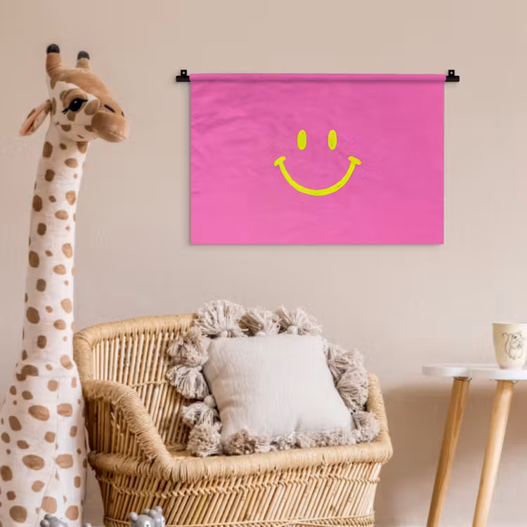 Smiley - Vrolijk - Roze Wandkleed katoen klein -wsfeer5_kind