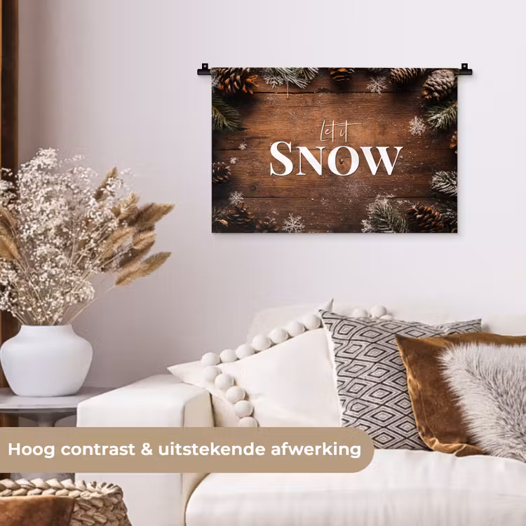 Sneeuw - Houtlook - Quote - Let it snow Wandkleed katoen klein -sfeer1