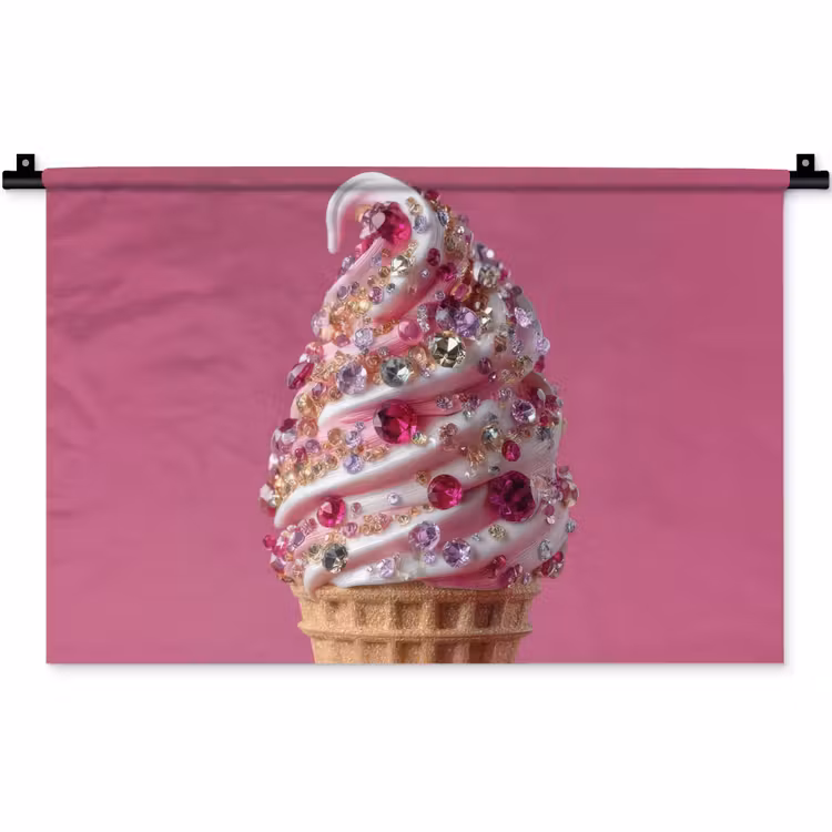 Softijs - Edelstenen - Roze - Hoorntje Wandkleed katoen klein -zz3d