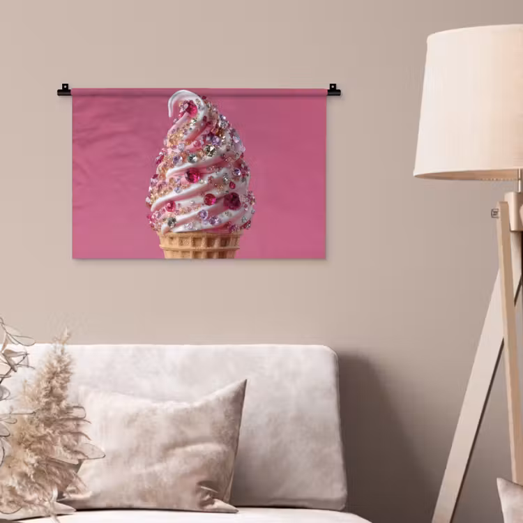 Softijs - Edelstenen - Roze - Hoorntje Wandkleed katoen klein -sfeer4