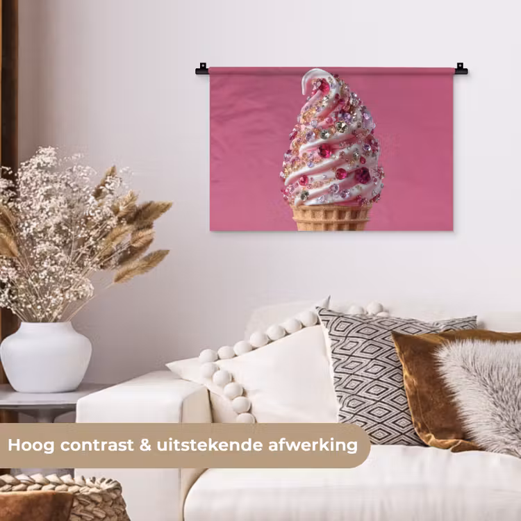 Softijs - Edelstenen - Roze - Hoorntje Wandkleed katoen klein -sfeer1
