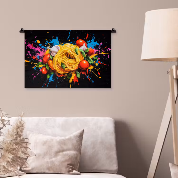 Spaghetti - Graffiti - Verf - Kleurrijk - Eten - Modern Wandkleed katoen klein -sfeer4