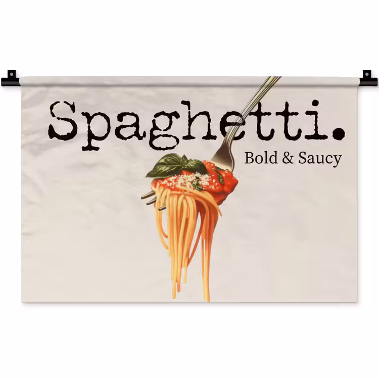 Spaghetti - tomatensaus - Parmezaanse kaas Wandkleed katoen klein -zz3d