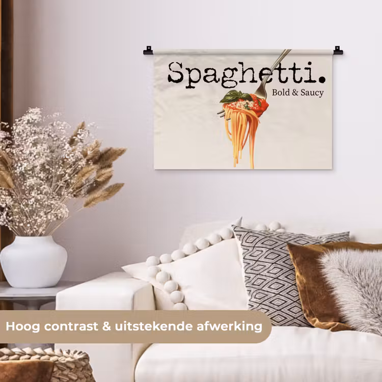 Spaghetti - tomatensaus - Parmezaanse kaas Wandkleed katoen klein -sfeer1