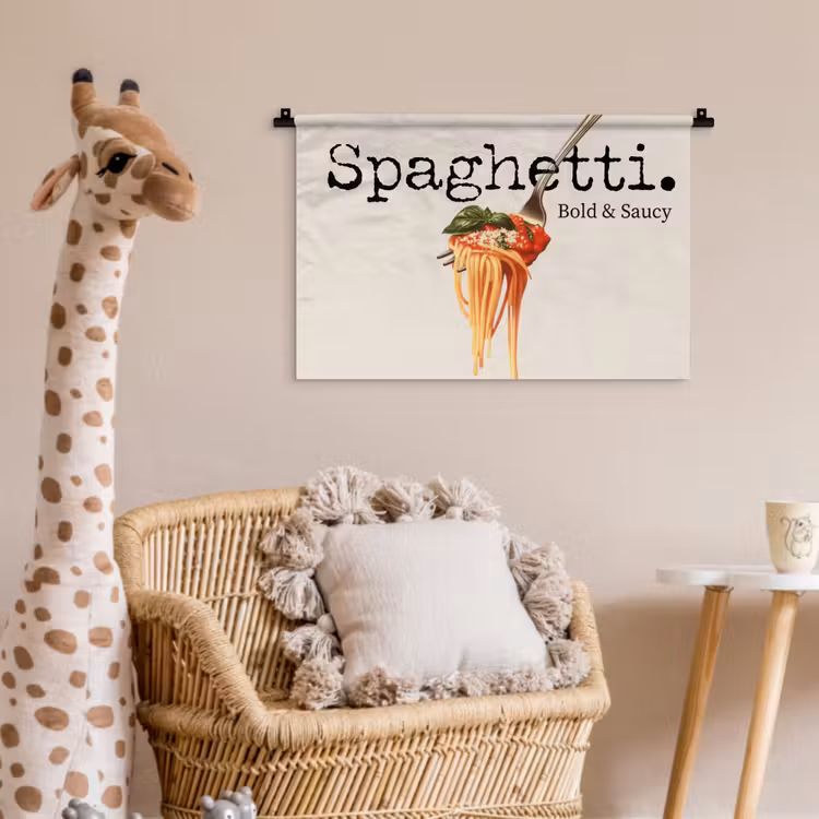 Spaghetti - tomatensaus - Parmezaanse kaas Wandkleed katoen klein -wsfeer5_kind