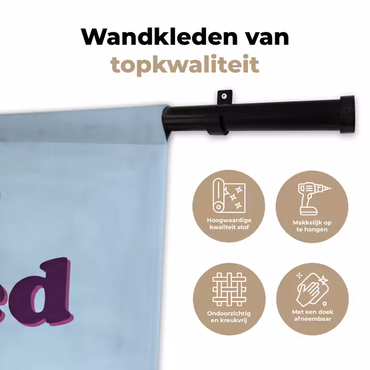 Speels - Boodschap - Blauw Wandkleed katoen klein -sfeer2