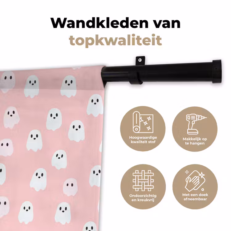 Spookjes - Patroon - Roze Wandkleed katoen klein 269 -sfeer2