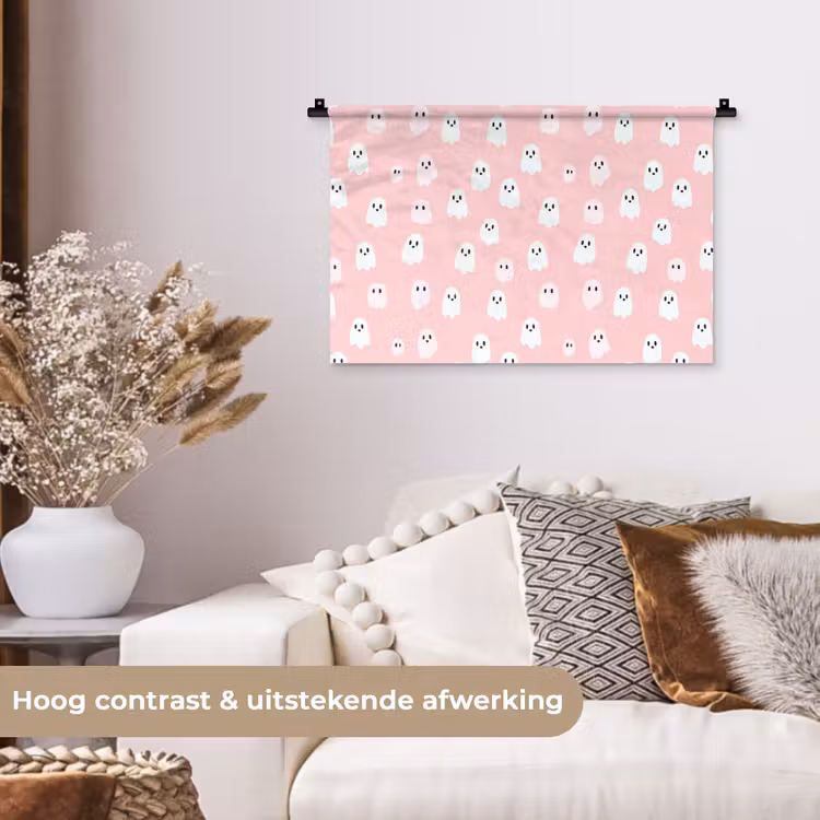 Spookjes - Patroon - Roze Wandkleed katoen klein 269 -sfeer1