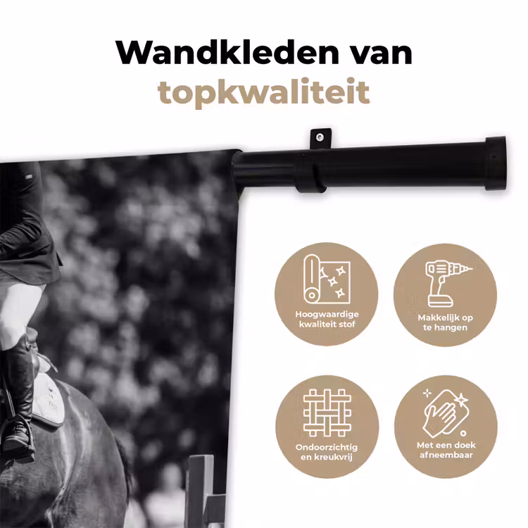 Springen - Paard - Zwart - Wit Wandkleed katoen klein -sfeer2