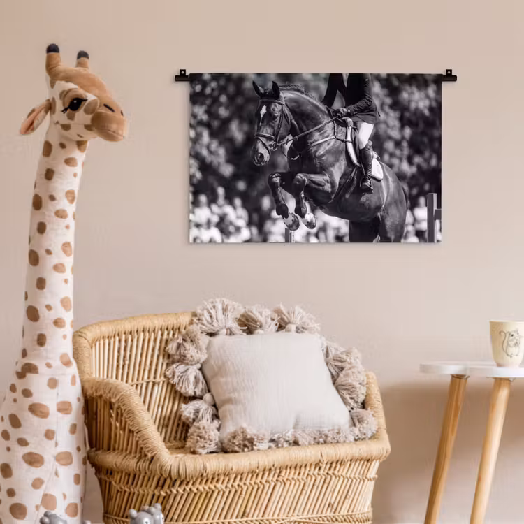 Springen - Paard - Zwart - Wit Wandkleed katoen klein -wsfeer5_kind