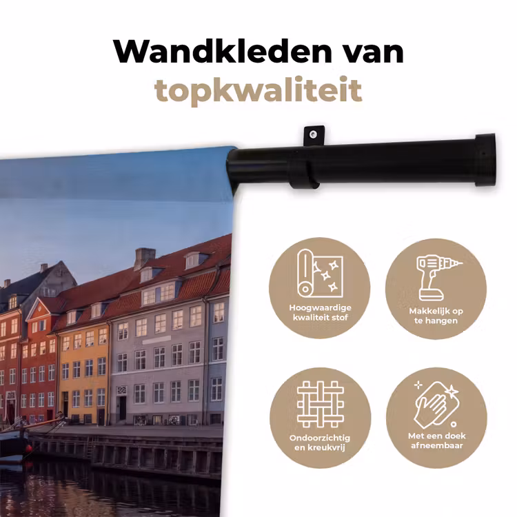 Stad - Gracht - Zonsondergang - Klassiek - Kleurrijk Wandkleed katoen klein -sfeer2
