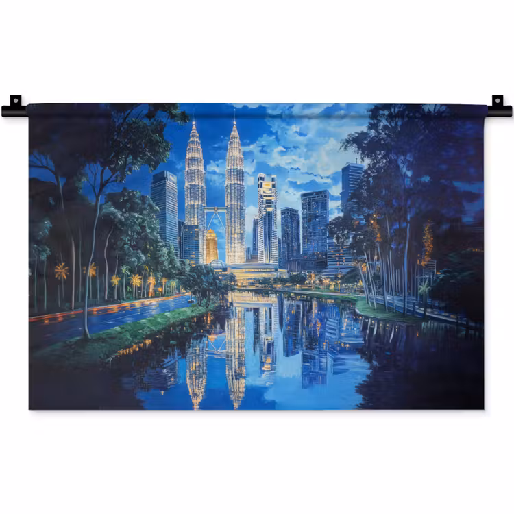 Stad Kuala Lumpur - Skyline - Wolkenkrabbers - Water Wandkleed katoen klein -zz3d