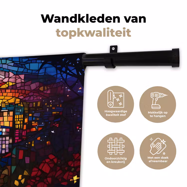 Stad - Maan - Mozaïek - Kleurrijk Wandkleed katoen klein -sfeer2
