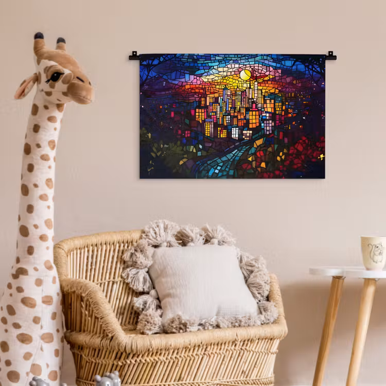 Stad - Maan - Mozaïek - Kleurrijk Wandkleed katoen klein -wsfeer5_kind