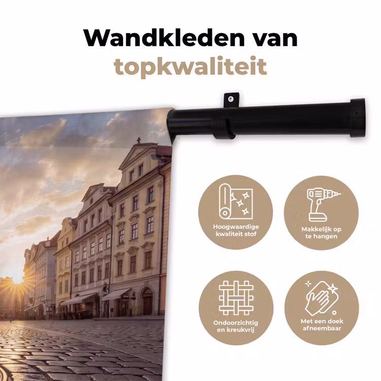 Stad - Praag - Ochtend - Architectuur - Goud Wandkleed katoen klein -sfeer2