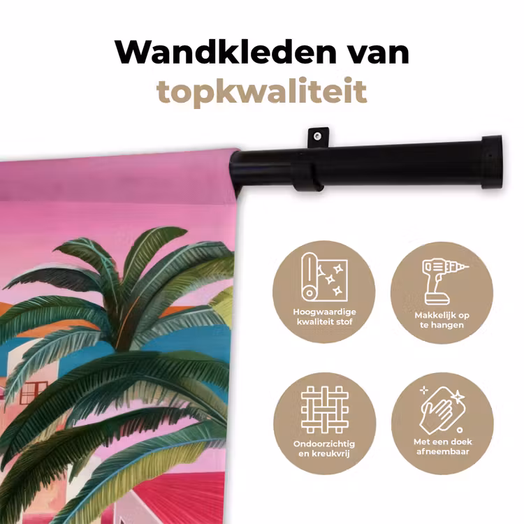 Stad - Roze - Palmbomen Wandkleed katoen klein -sfeer2