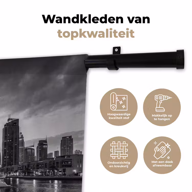 Stad - Skyline - Architectuur - Avond - Zwart-wit Wandkleed katoen klein -sfeer2