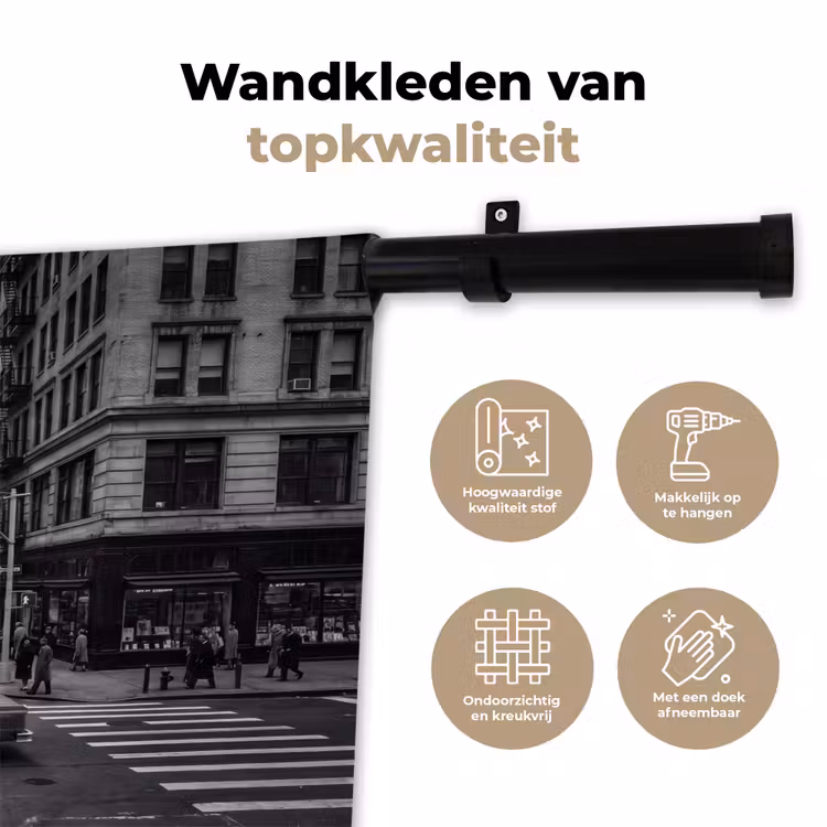Stad - Straat - Gebouwen - Verkeer - Zwart-wit Wandkleed katoen klein -sfeer2