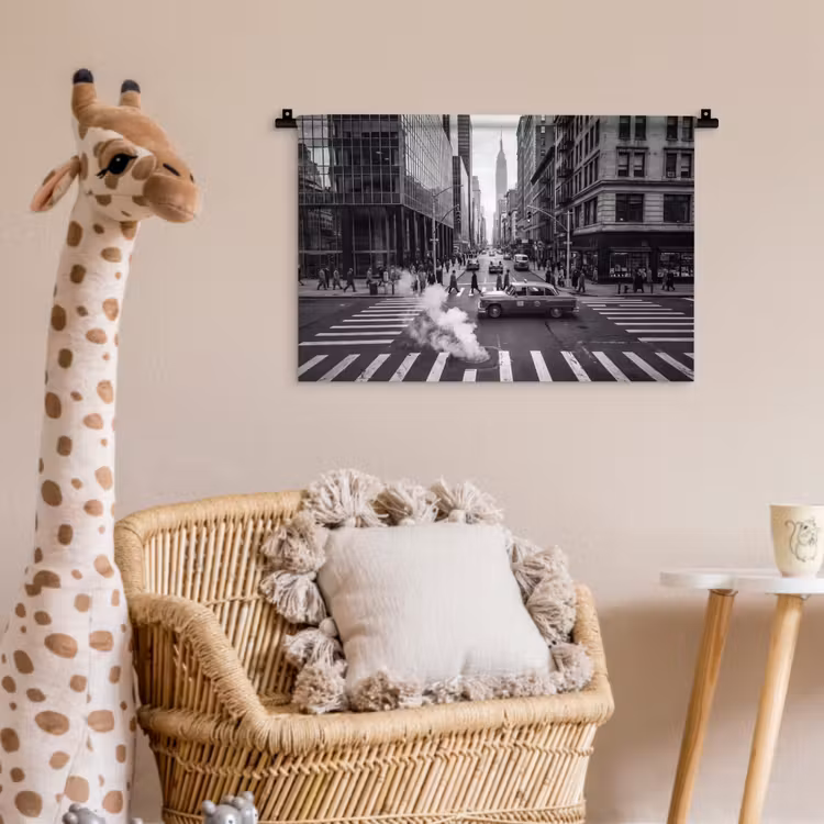 Stad - Straat - Gebouwen - Verkeer - Zwart-wit Wandkleed katoen klein -wsfeer5_kind