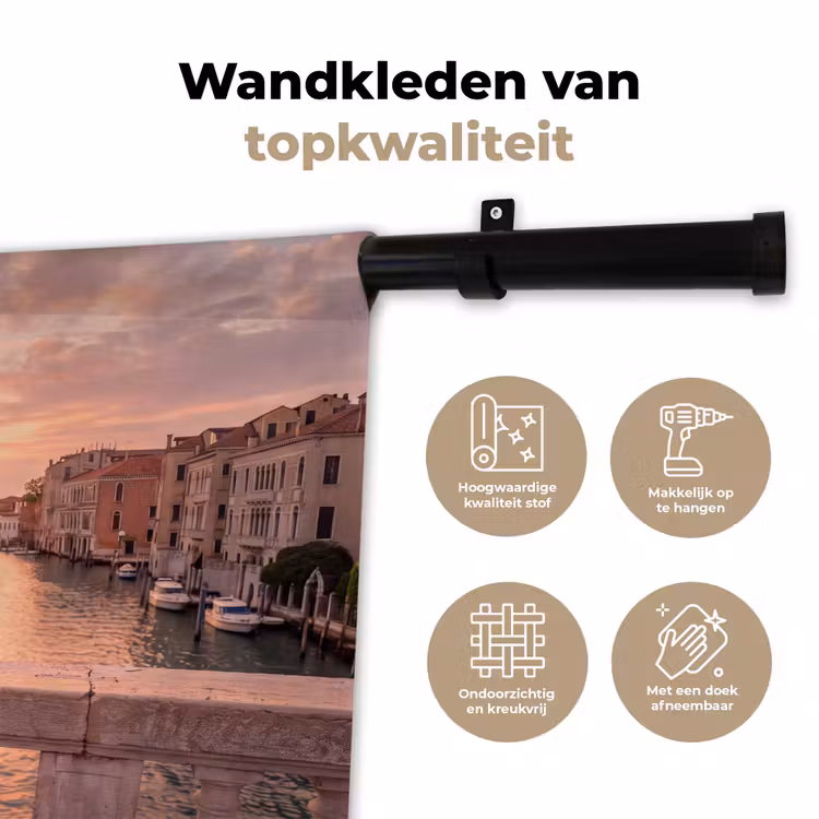 Stad - Venetië - Kanaal - Zonsopgang - Architectuur - Goud Wandkleed katoen klein -sfeer2