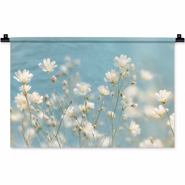 Stengels - Bloemen - Lucht - Wit Wandkleed katoen klein -zz3d