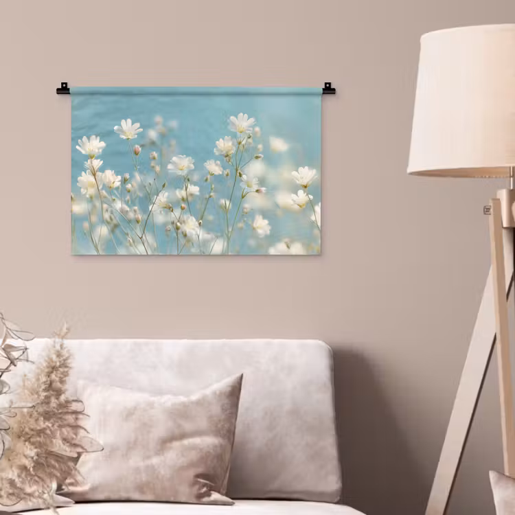 Stengels - Bloemen - Lucht - Wit Wandkleed katoen klein -sfeer4