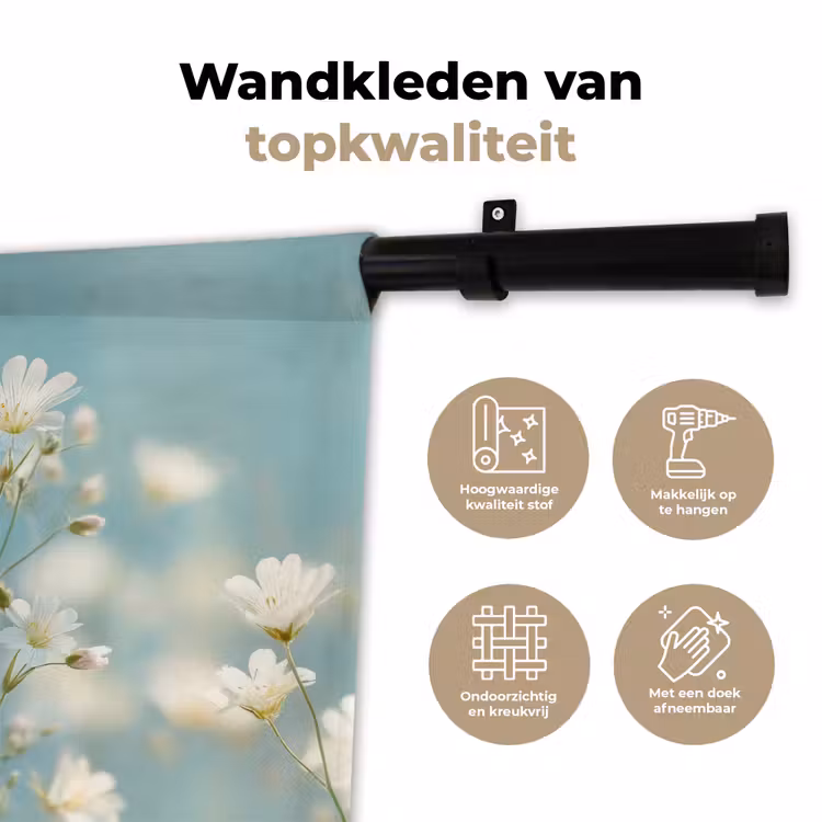 Stengels - Bloemen - Lucht - Wit Wandkleed katoen klein -sfeer2