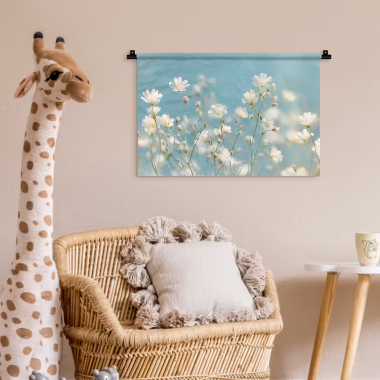 Stengels - Bloemen - Lucht - Wit Wandkleed katoen klein -wsfeer5_kind