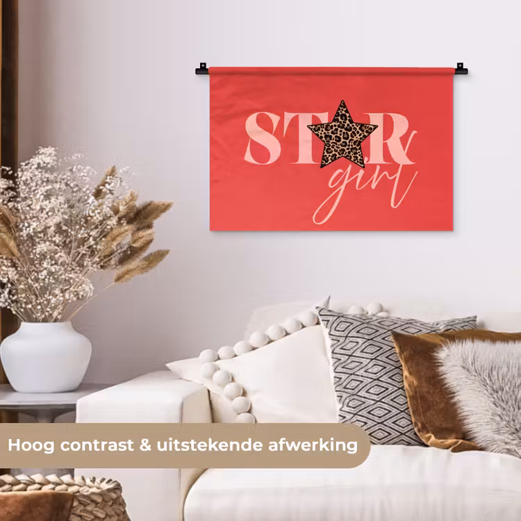 Star girl - Rood - Panter - Ster Wandkleed katoen klein -sfeer1