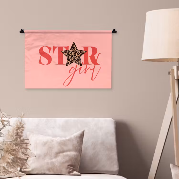 Star girl - Roze - Panter - Ster Wandkleed katoen klein -sfeer4