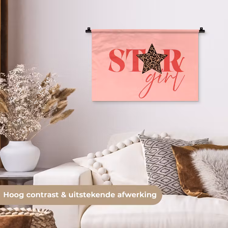 Star girl - Roze - Panter - Ster Wandkleed katoen klein -sfeer1