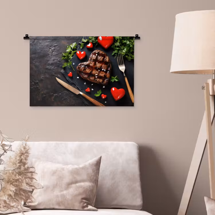 Steak - Hart - Bestek Wandkleed katoen klein -sfeer4