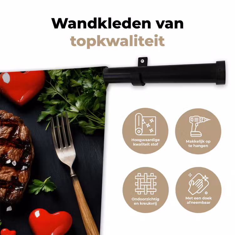 Steak - Hart - Bestek Wandkleed katoen klein -sfeer2